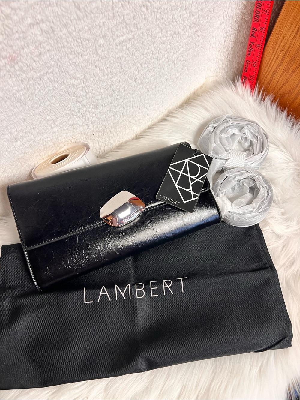 Lambert Black Leather Clutch with Silver-Tone Clasp